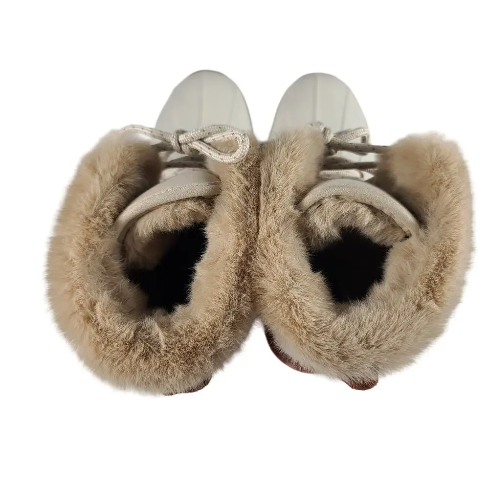 Wolverine Torrent Ivory Leather Rubber Waterproof Faux Fur Lined Mid Boots 7 M